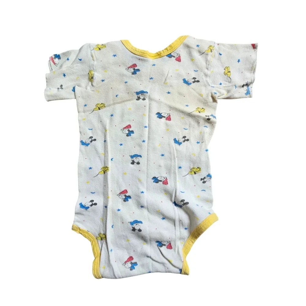 Vintage 80s Disney Mickey Mouse Pluto Baby One Piece‎ Bodysuit 18M Snap AOP